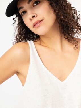 Gap Linen Blend V-Neck Melange De Lin Swing Tank Top XS white